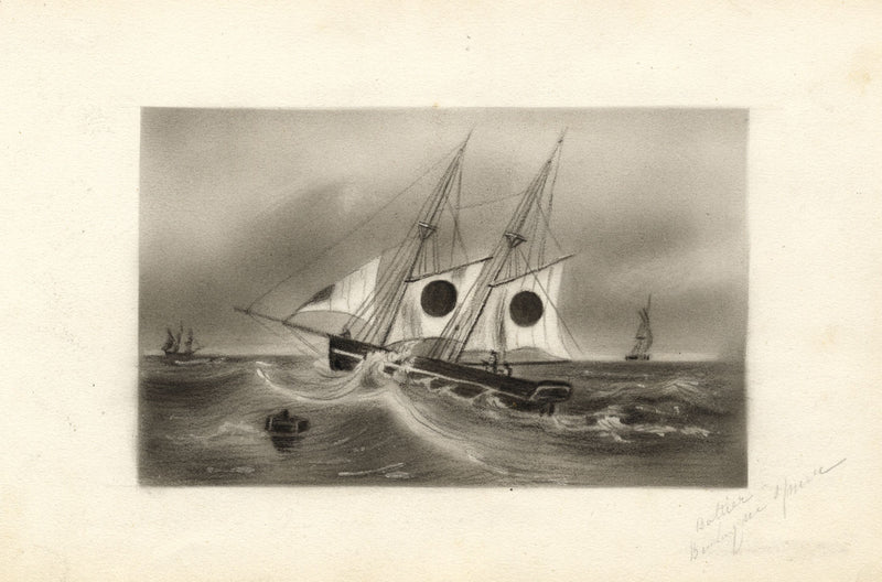 Sailing Ketch, Boulogne-sur-Mer, France – mid-19th-century charcoal drawing