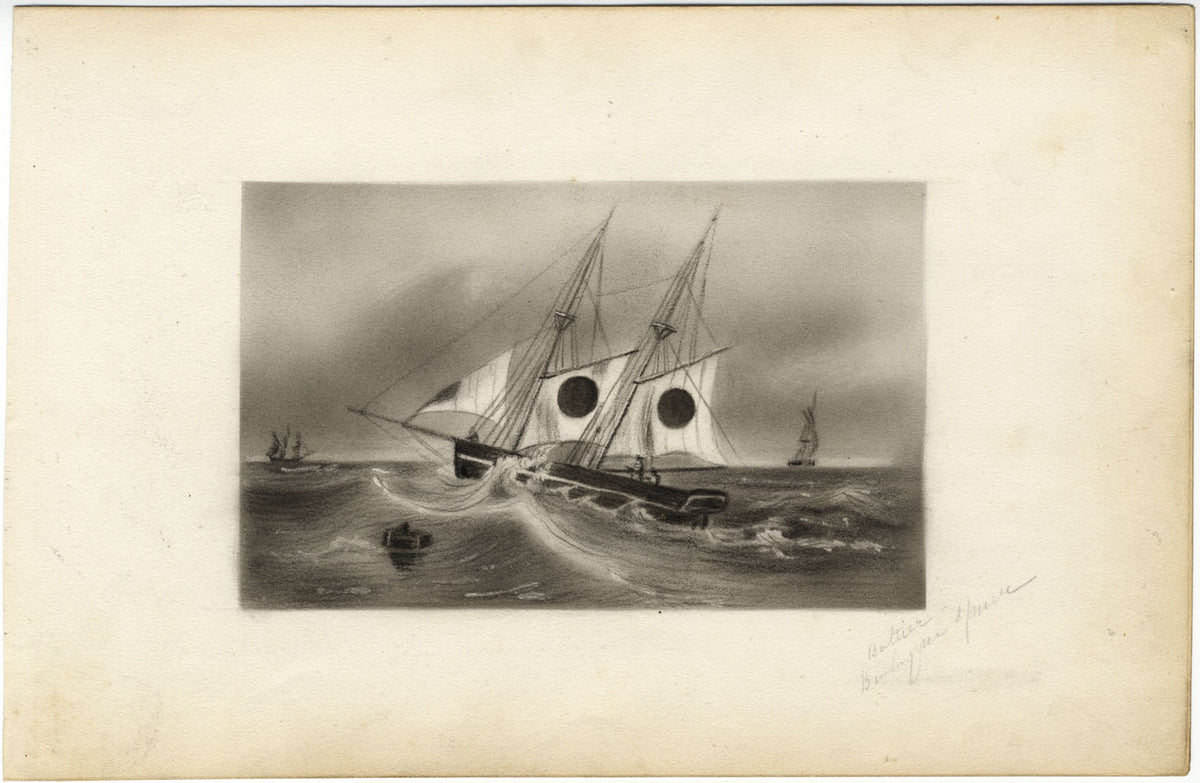 Sailing Ketch, Boulogne-sur-Mer, France – mid-19th-century charcoal drawing