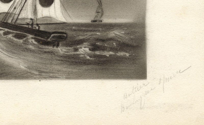 Sailing Ketch, Boulogne-sur-Mer, France – mid-19th-century charcoal drawing
