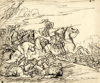 John Grant, Cavalry Battlefield Scene – mid-19th-century pen & ink drawing