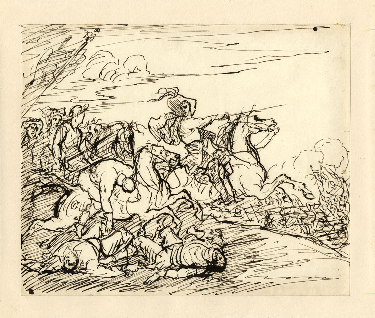 John Grant, Scena di battaglia di cavalleria – disegno a penna e inchiostro della metà del XIX secolo