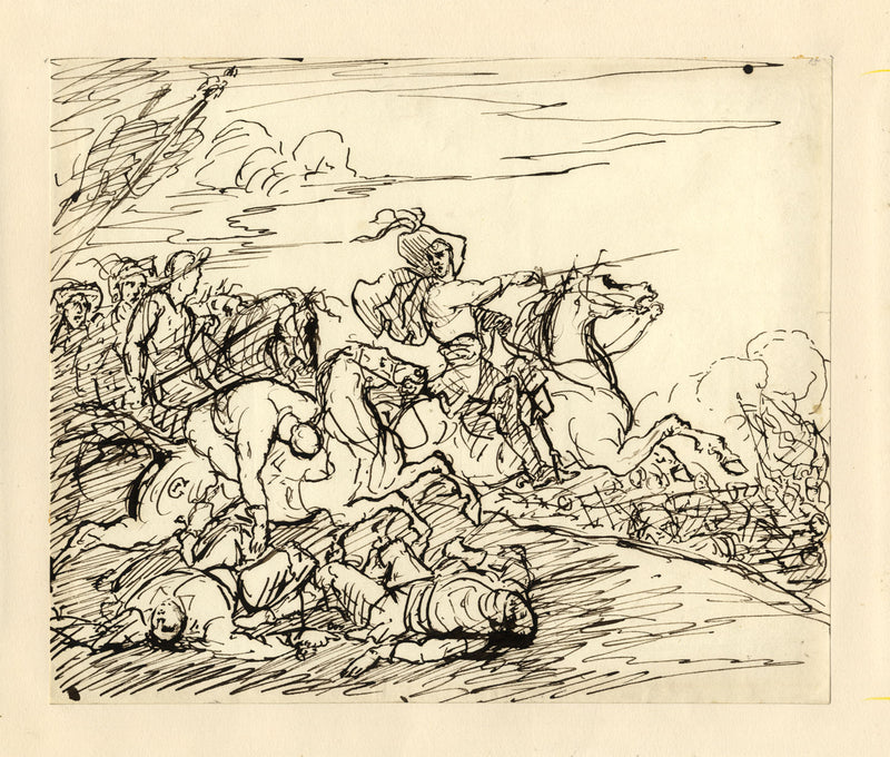 John Grant, Scena di battaglia di cavalleria – disegno a penna e inchiostro della metà del XIX secolo