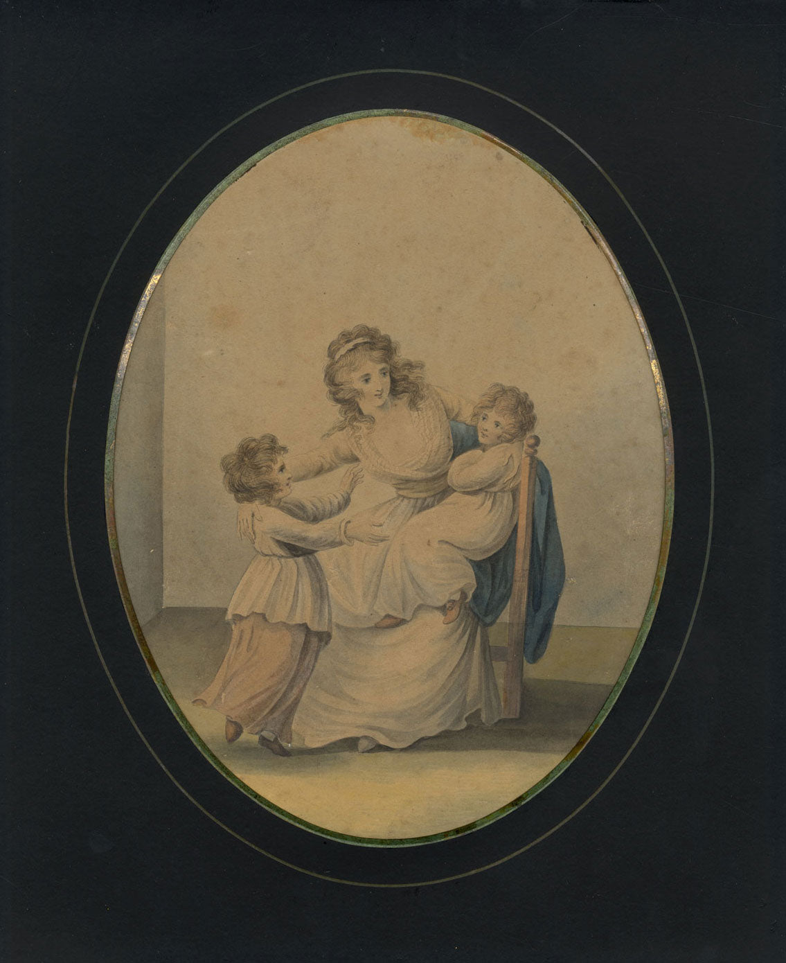 Regency Mother with Her Two Children – early 19th-century watercolour painting