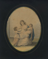 Regency Mother with Her Two Children – early 19th-century watercolour painting
