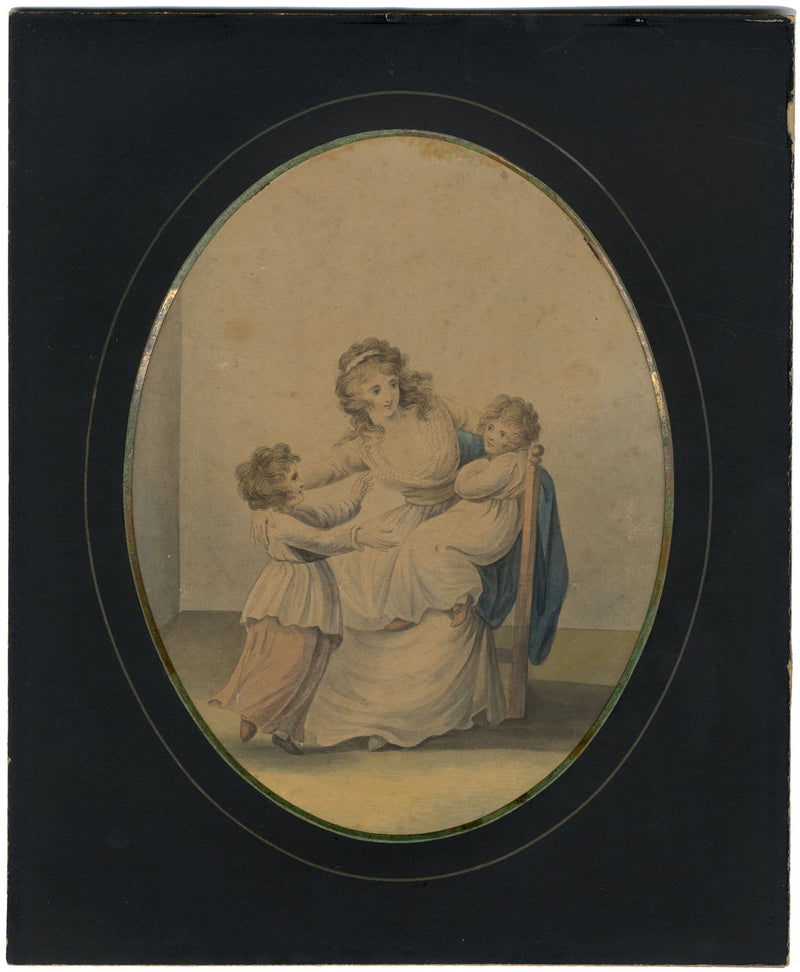 Regency Mother with Her Two Children – early 19th-century watercolour painting