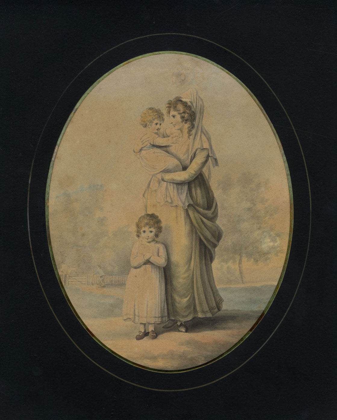 Regency Mother with Her Children – early 19th-century watercolour painting