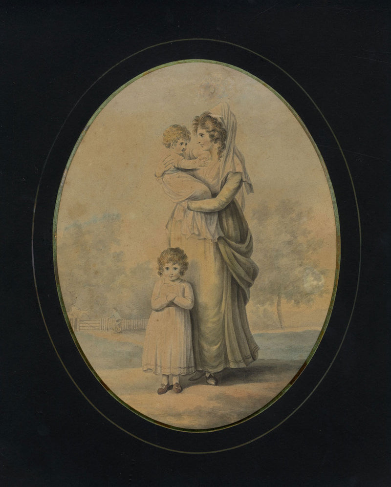 Regency Mother with Her Children – early 19th-century watercolour painting