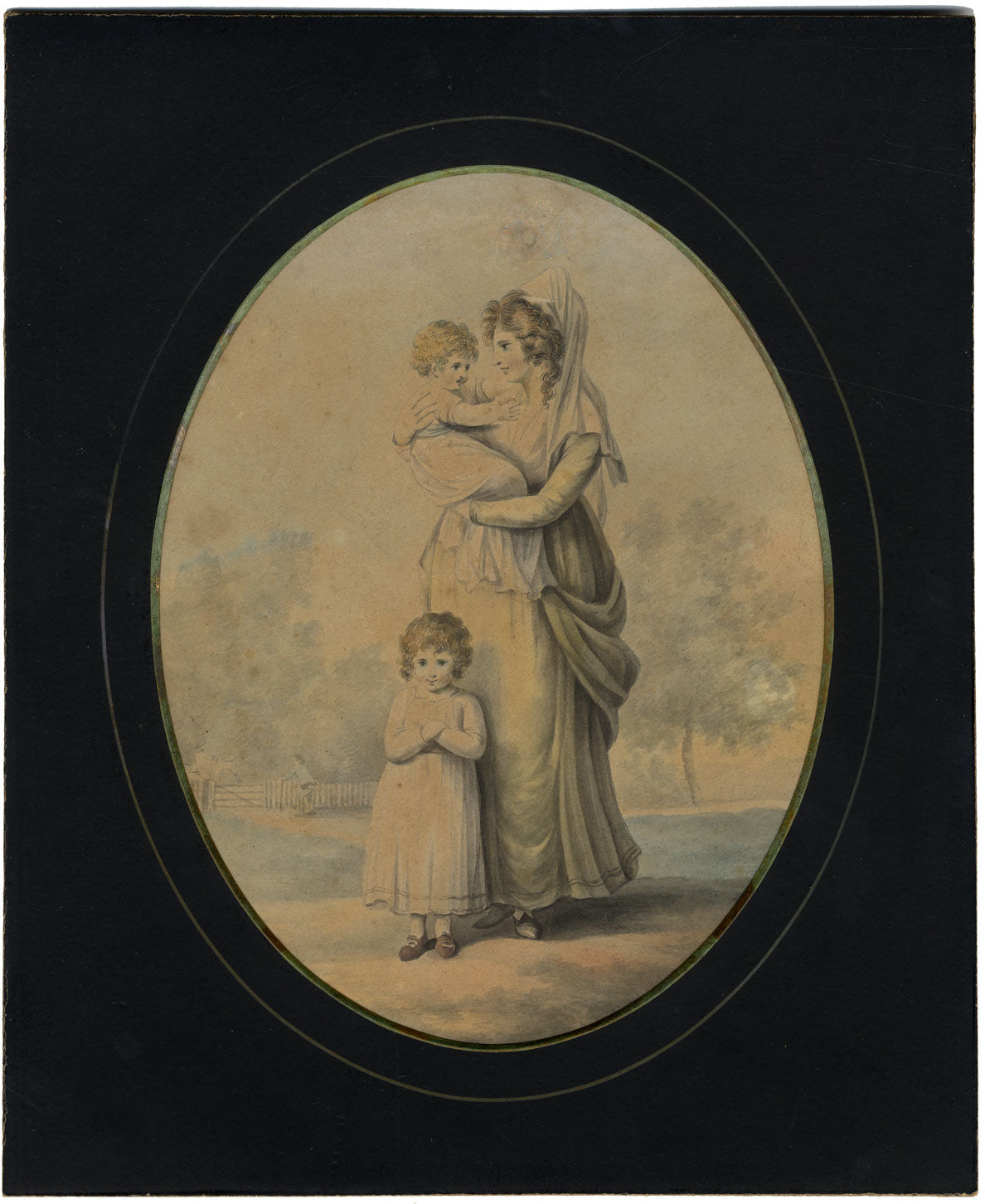 Regency Mother with Her Children – early 19th-century watercolour painting