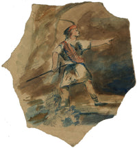 Scottish Clansman with Crann Tara Fiery Cross –19th-century watercolour painting