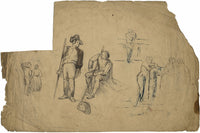 Figure Studies: Men with Quarterstaffs – Original 19th-century pen & ink drawing