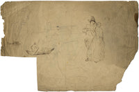 Studi di figura: uomini con bastoni – disegno originale a penna e inchiostro del XIX secolo