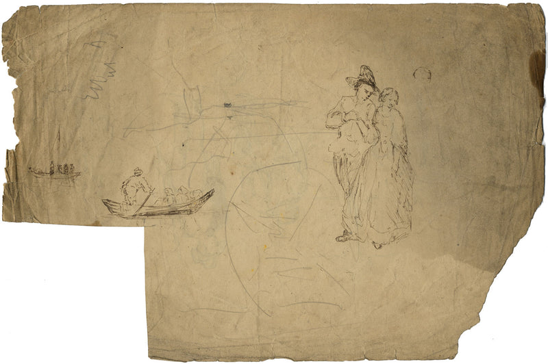 Studi di figura: uomini con bastoni – disegno originale a penna e inchiostro del XIX secolo