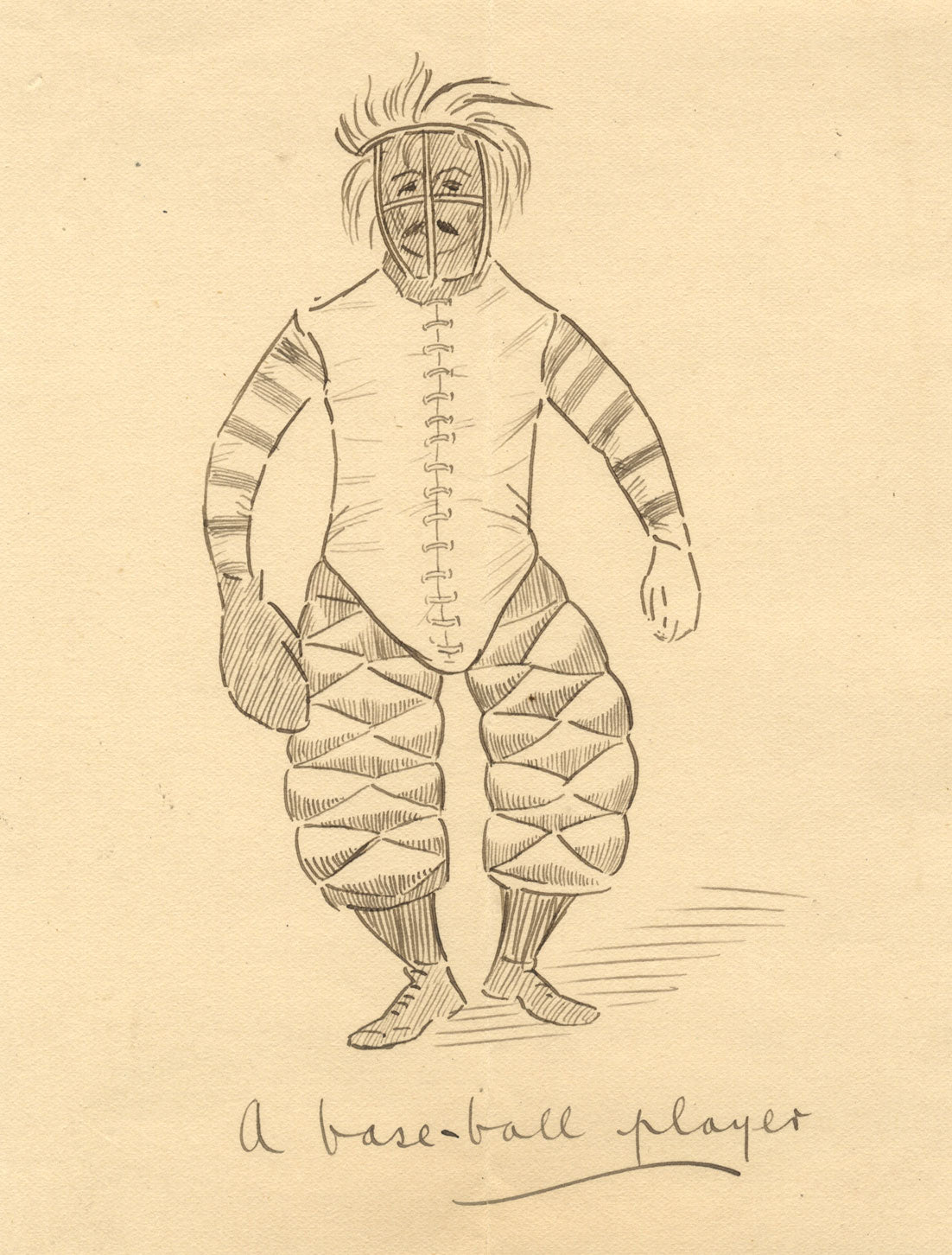 A Baseball Player – Original late 19th-century pen & ink drawing