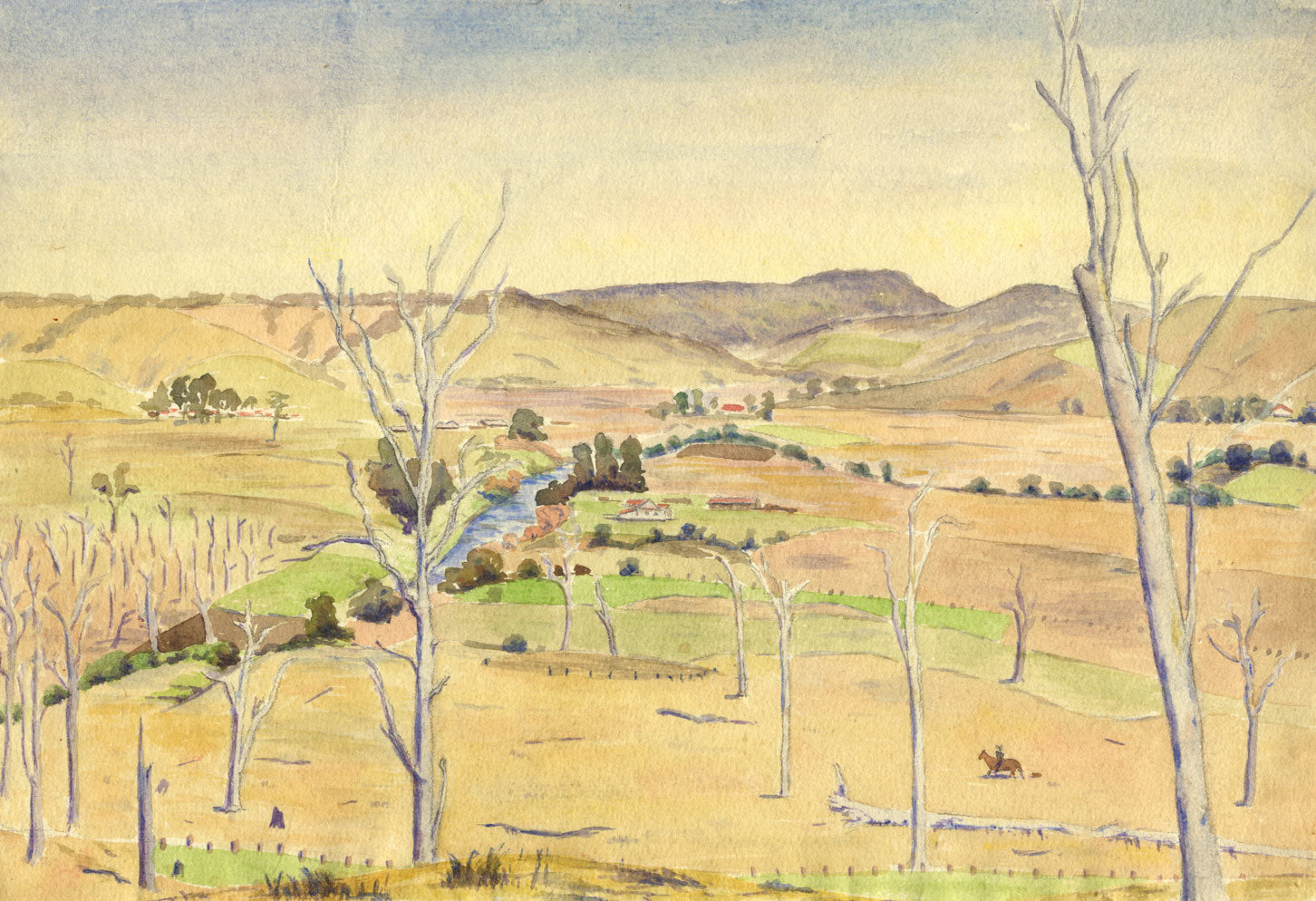 Stan Simpson, Towards Tuncester, New South Wales, Australia – 1944 watercolour