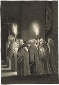 Attribuzione di Mary Heber, Monaci certosini alla luce delle torce – acquerello del 1830 circa