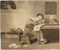 Attrib. Mary Heber, Dutch Schoolroom with Dreaming Boy – c.1830s watercolour