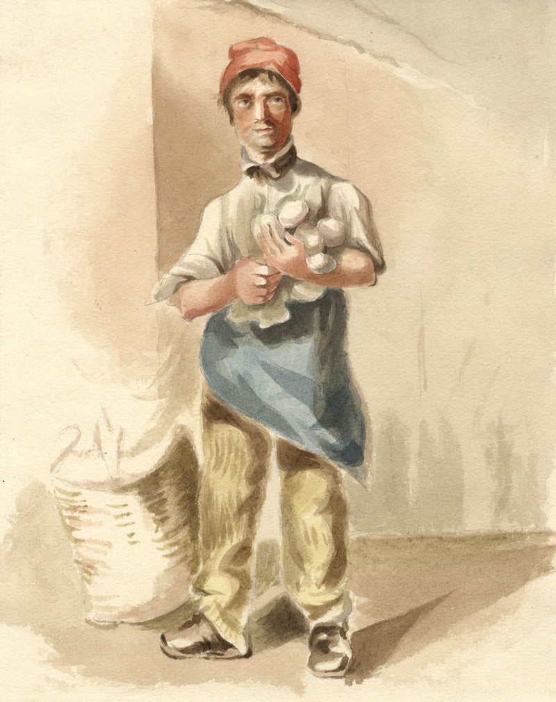Attrib. Mary Heber, Portrait of a Baker in a Red Cap – c.1830s watercolour