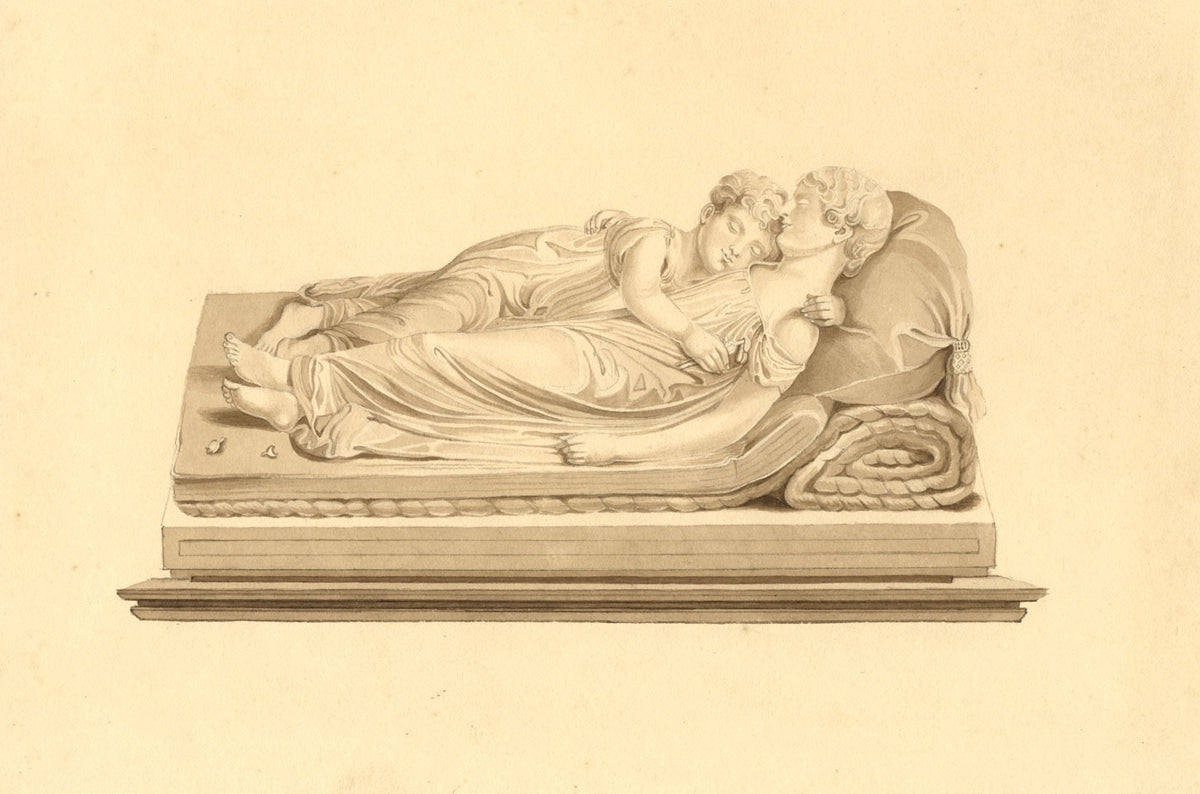 Attrib. Mary Heber, Sleeping Children Sculpture by F. Chantrey –1835 watercolour