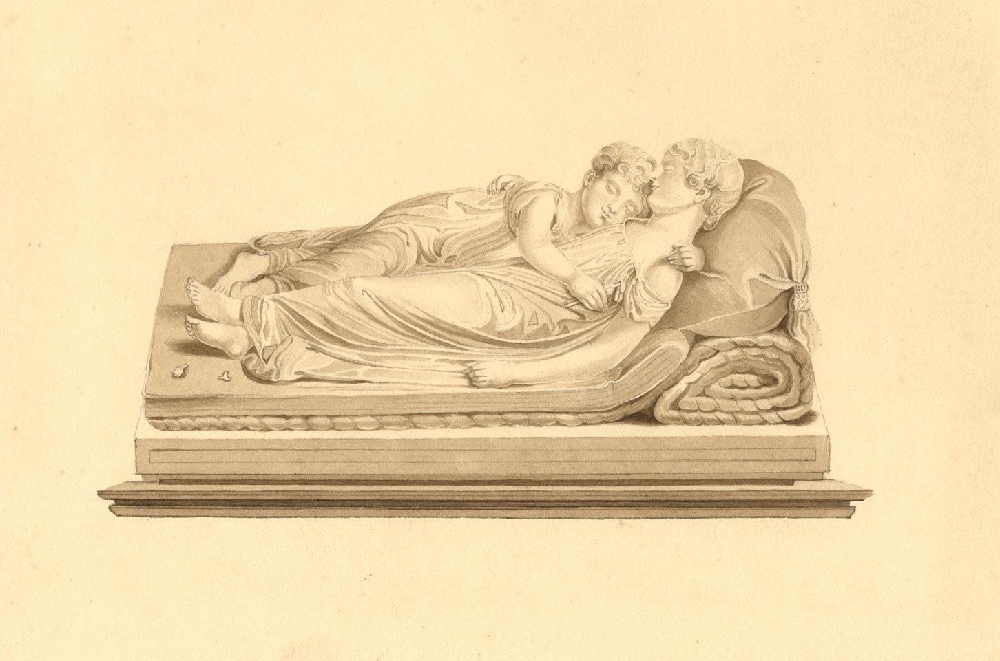 Attrib. Mary Heber, Sleeping Children Sculpture by F. Chantrey –1835 watercolour