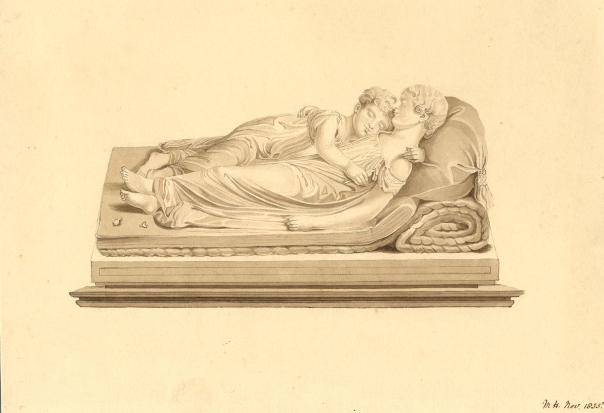 Attribuzione di Mary Heber, Bambini addormentati, scultura di F. Chantrey – acquerello del 1835