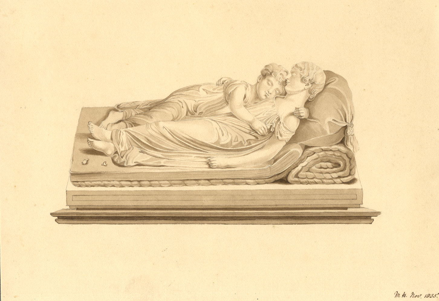 Attrib. Mary Heber, Sleeping Children Sculpture by F. Chantrey –1835 watercolour