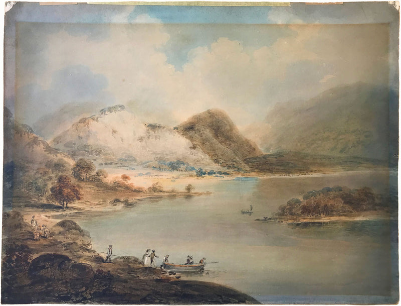William Anderson, Figures Boarding Ferry in a Landscape –early C19th watercolour