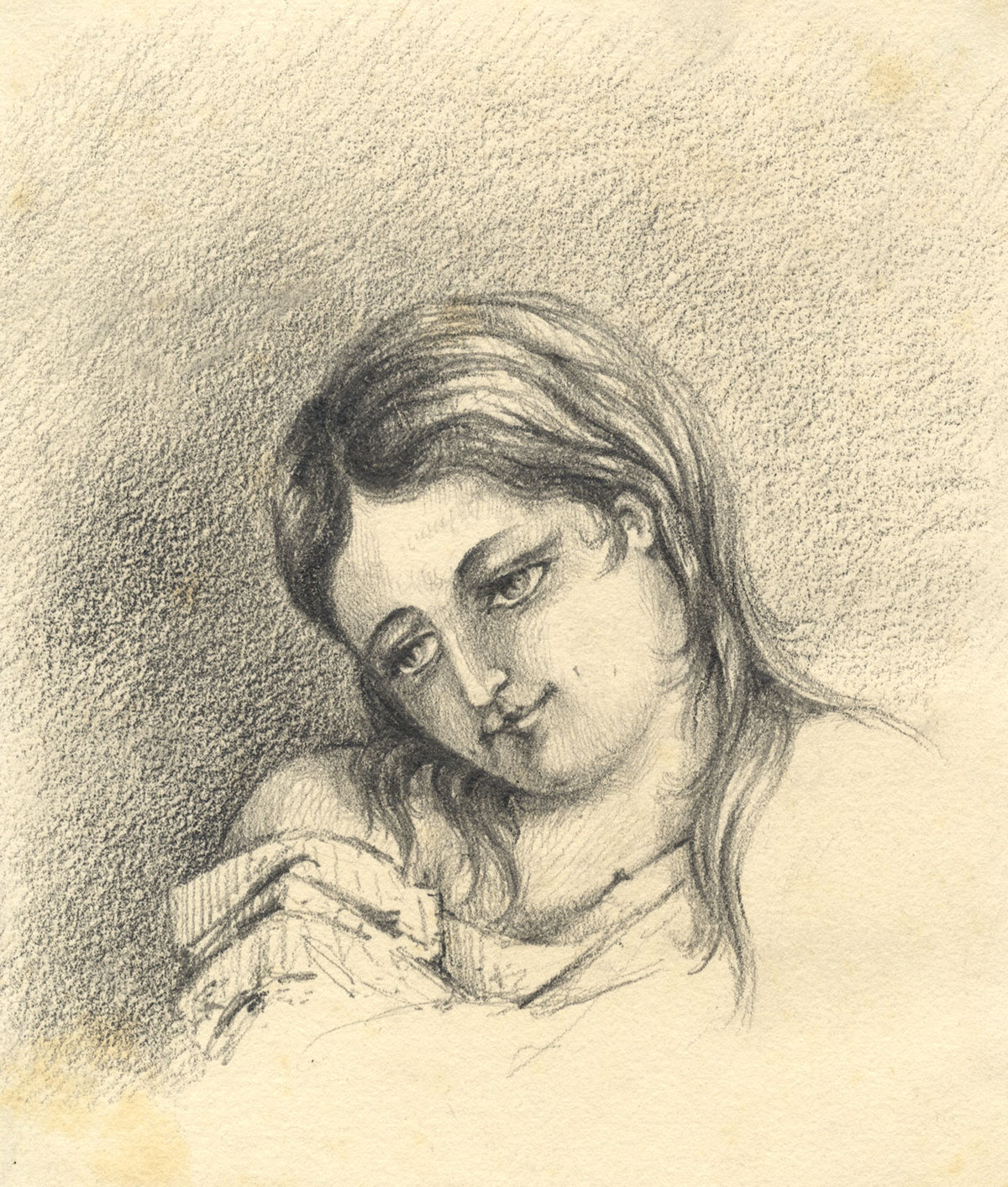 Ritratto di ragazza – Disegno originale a grafite dei primi anni del XIX secolo