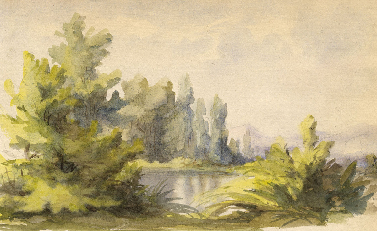 Verdant River View – Original early 19th-century watercolour painting
