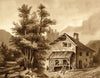 French Farmhouse in Sepia – Original early 19th-century watercolour painting