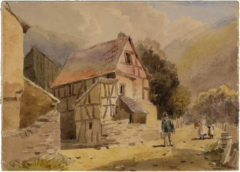 Charles W. Fothergill, Casa Continental con Figuras – acuarela de finales del siglo XIX