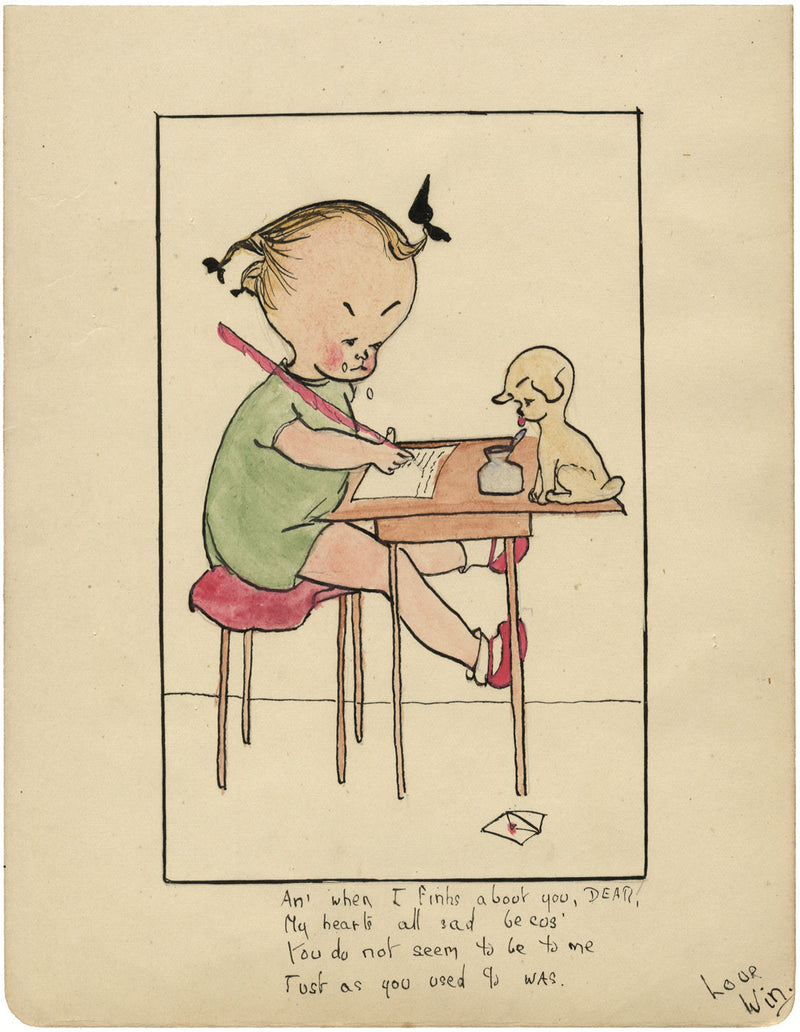 After Mabel Lucie Attwell, Schooldays Cartoon – c.1925 watercolour painting