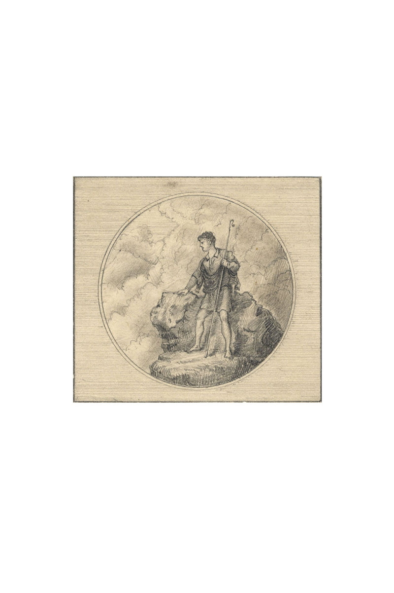 Shepherd with Crook – Original late 19th-century graphite drawing