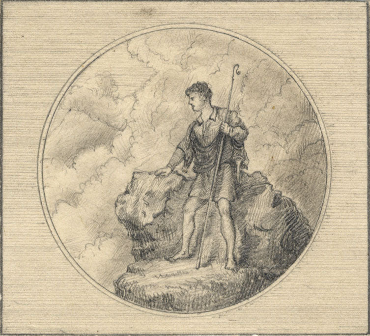 Shepherd with Crook – Original late 19th-century graphite drawing
