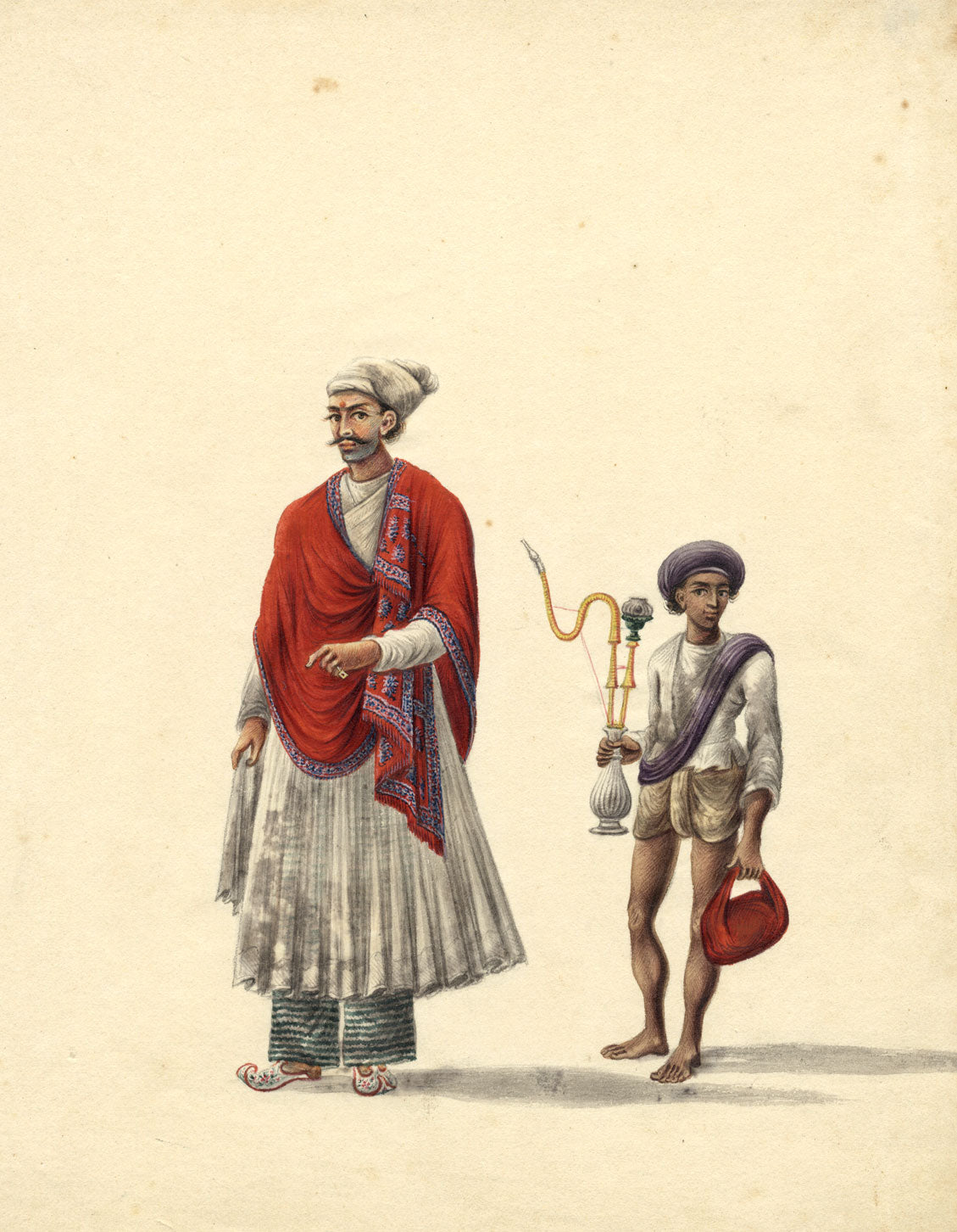 Indian Company School – Nobleman & Servant with Hookah – c.1830 watercolour