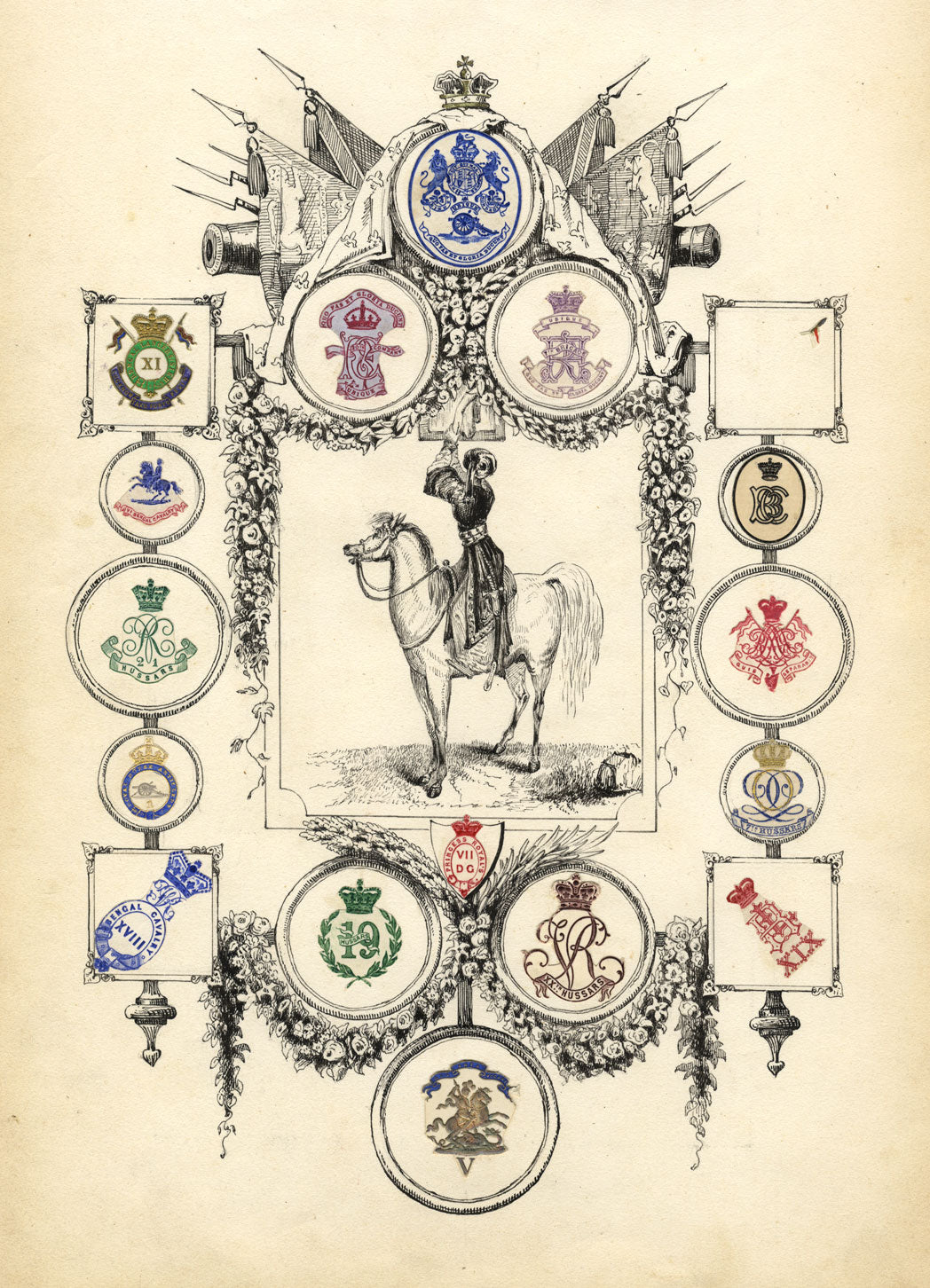 Album Héraldique Hussars Military Crests – mid-C19th engraving & drawing