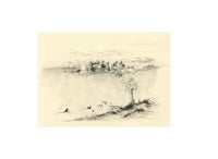 Lakeside Lodge in a Landscape – Original late 19th-century pen & ink drawing