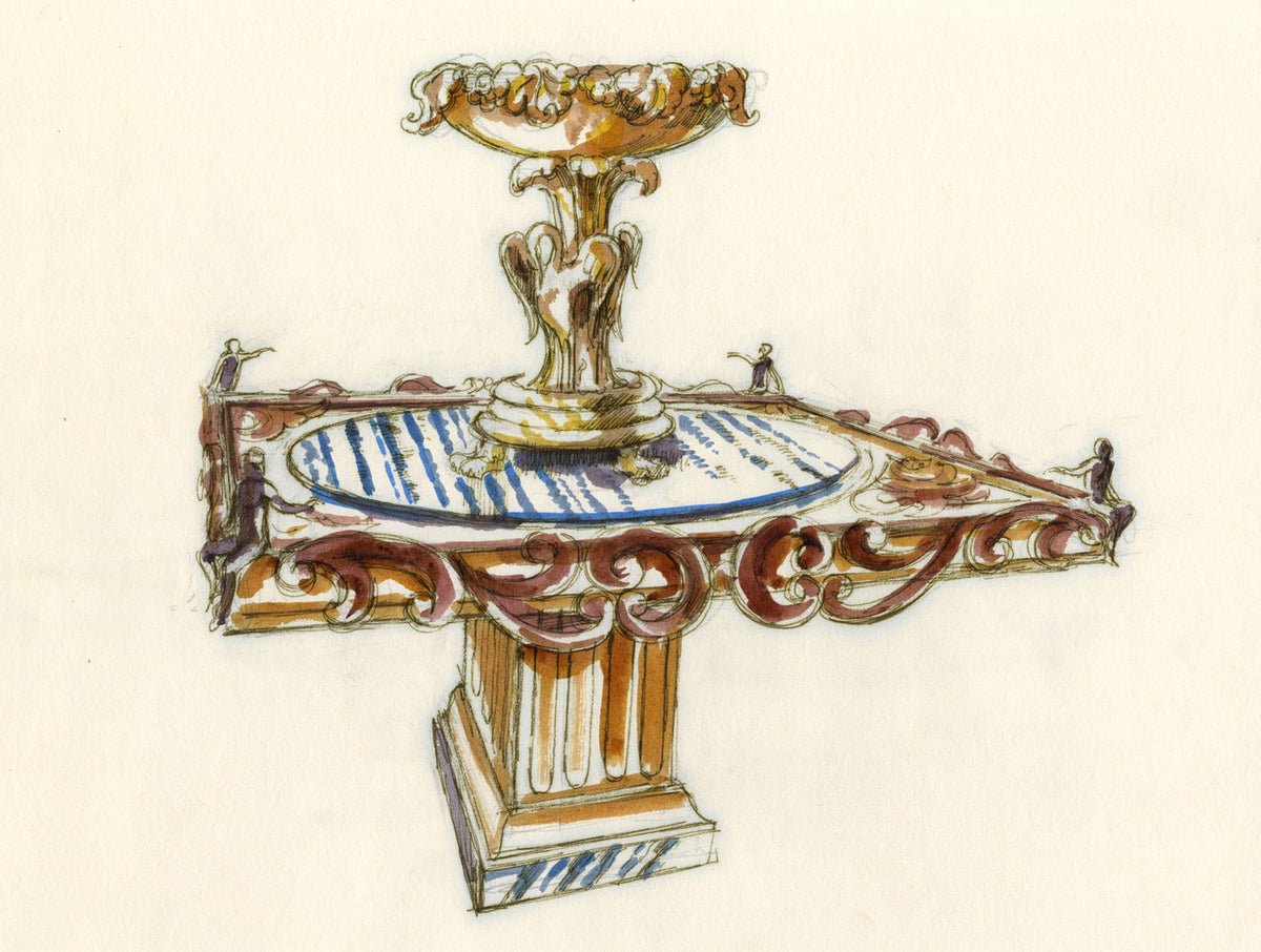 Regency Interior Design: Bronze Tazza on Table – Original ink & wash drawing