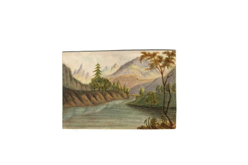 Miniature Continental River Landscape – mid-19th-century watercolour painting