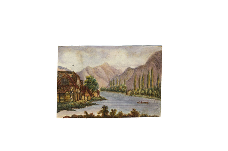 Miniature Swiss Landscape – Original mid-19th-century watercolour painting