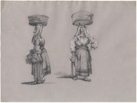 Figure Studies, Woman Carrying Basket on Head, Italy – c.1840 graphite drawing