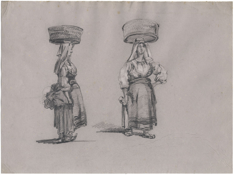 Figure Studies, Woman Carrying Basket on Head, Italy – c.1840 graphite drawing