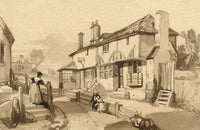 Village Street Scene in Sepia – Original mid-19th-century watercolour painting