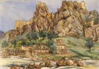 Corte Citadel, Corisca, France – Original c.1862 watercolour painting