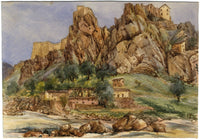 Cittadella di Corte, Corsica, Francia – Dipinto originale ad acquerello del 1862 circa