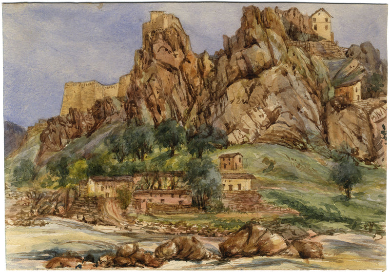 Cittadella di Corte, Corsica, Francia – Dipinto originale ad acquerello del 1862 circa