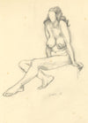 Harold Kopel ROI, Female Nude Life Study, Sitting Pose 2 – 1958 graphite drawing
