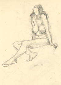 Harold Kopel ROI, Female Nude Life Study, Sitting Pose 2 – 1958 graphite drawing