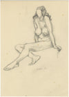 Harold Kopel ROI, Estudio de desnudo femenino en vivo, pose sentada 2 – Dibujo a grafito de 1958