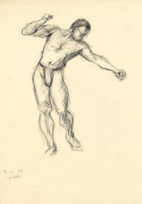 Harold Kopel ROI, Male Nude Life Study, Standing Pose – 1959 pen & ink drawing