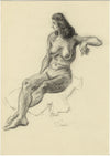 Harold Kopel ROI, Estudio de desnudo femenino en vivo, pose sentada 3 – Dibujo al carboncillo de 1958